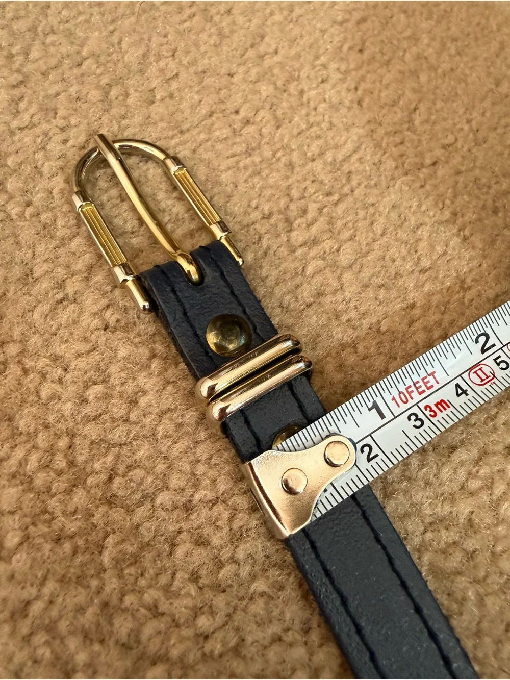 Vintage navy blue leather  minimalist skinny belt 28inches classic academia